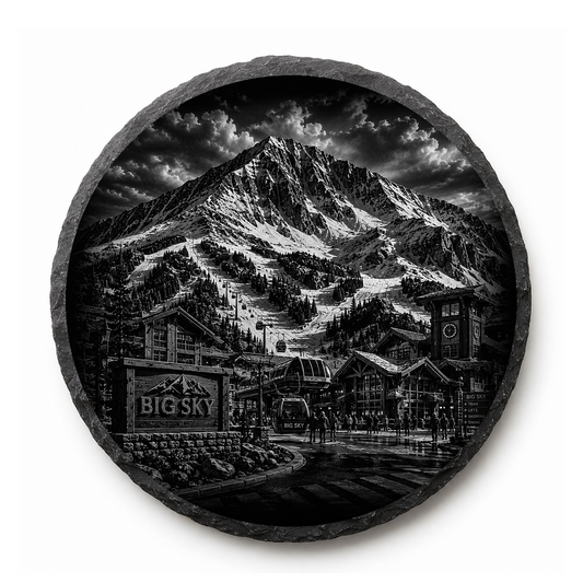 Big Sky Base Area Slate Coaster — full-face engraved slate coaster