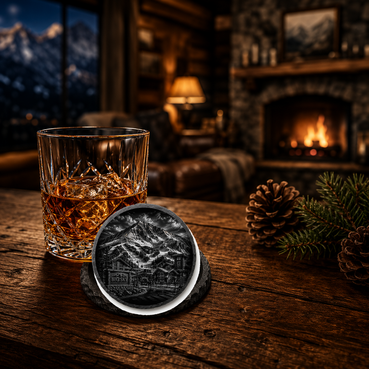 Big Sky Base Area Slate Coaster — lifestyle