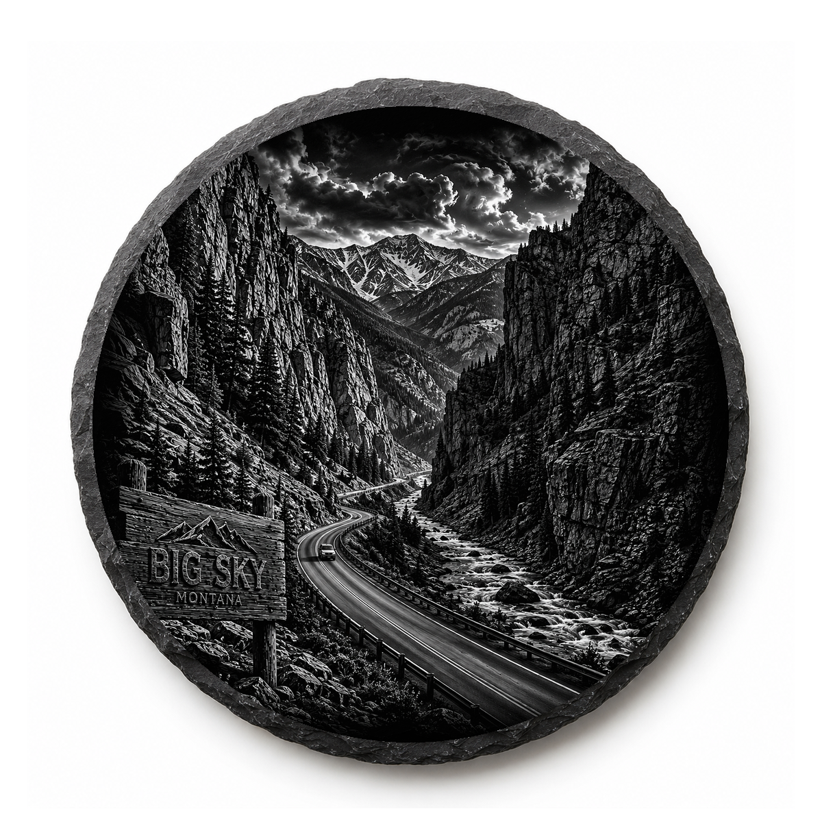 Gallatin Canyon Slate Coaster — full-face engraved slate coaster