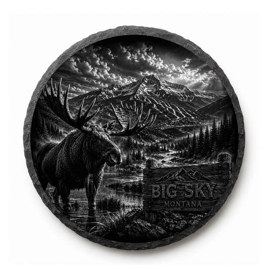 Bull Moose Slate Coaster — full-face engraved slate coaster