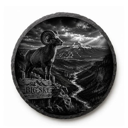 Bighorn Ram Slate Coaster — full-face engraved slate coaster