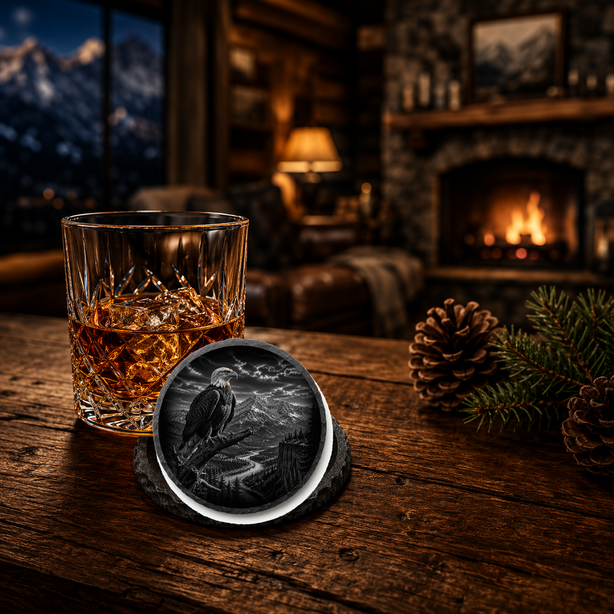 Bald Eagle Slate Coaster — lifestyle