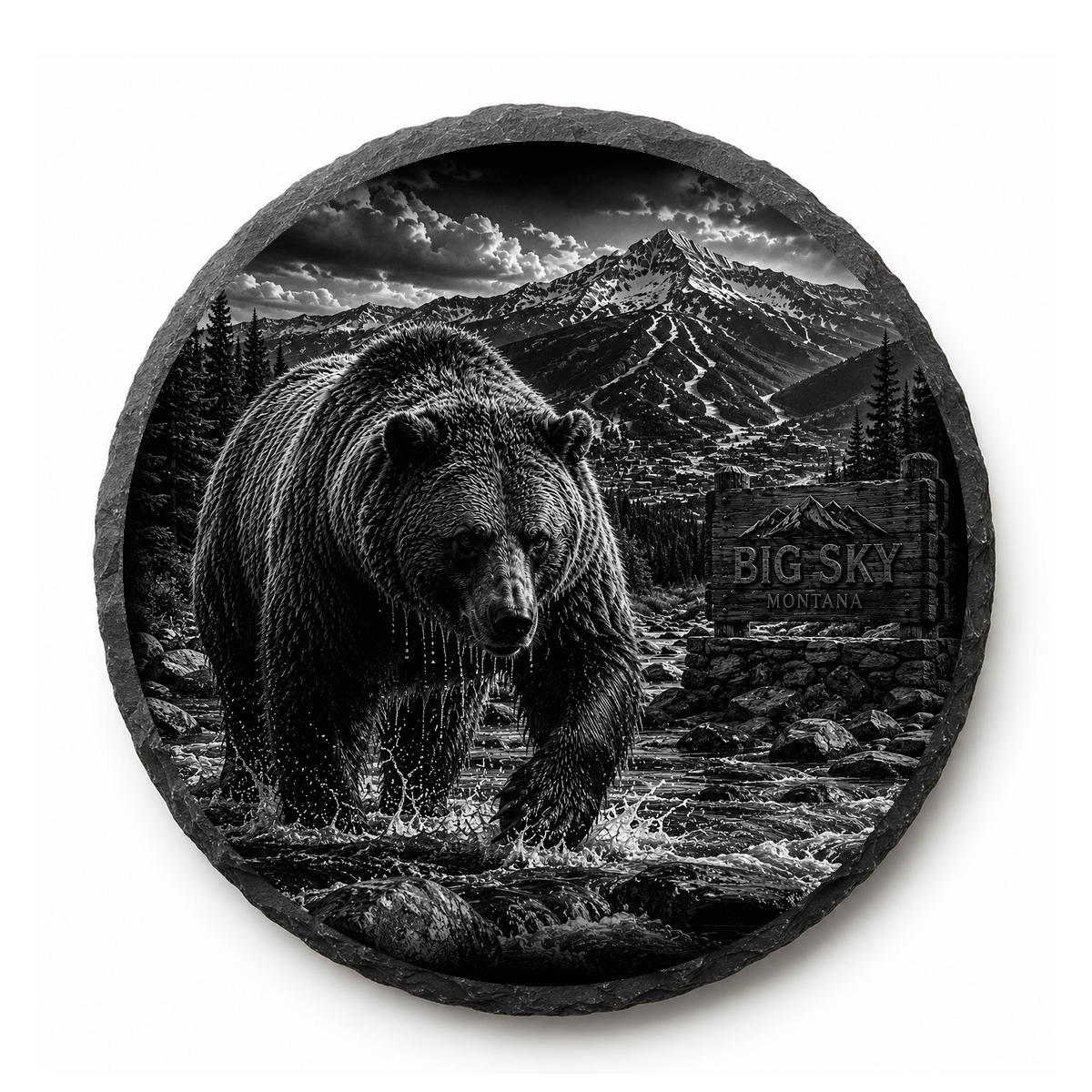 Grizzly Bear Slate Coaster — full-face engraved slate coaster