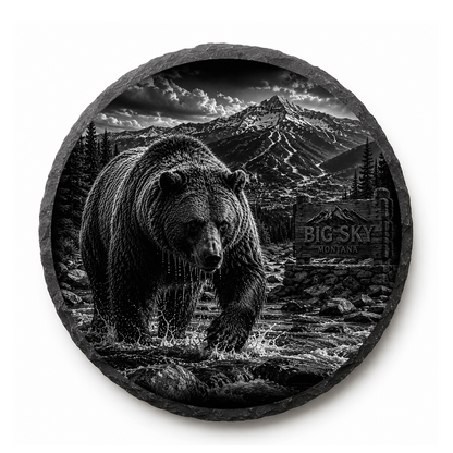 Grizzly Bear Slate Coaster — full-face engraved slate coaster
