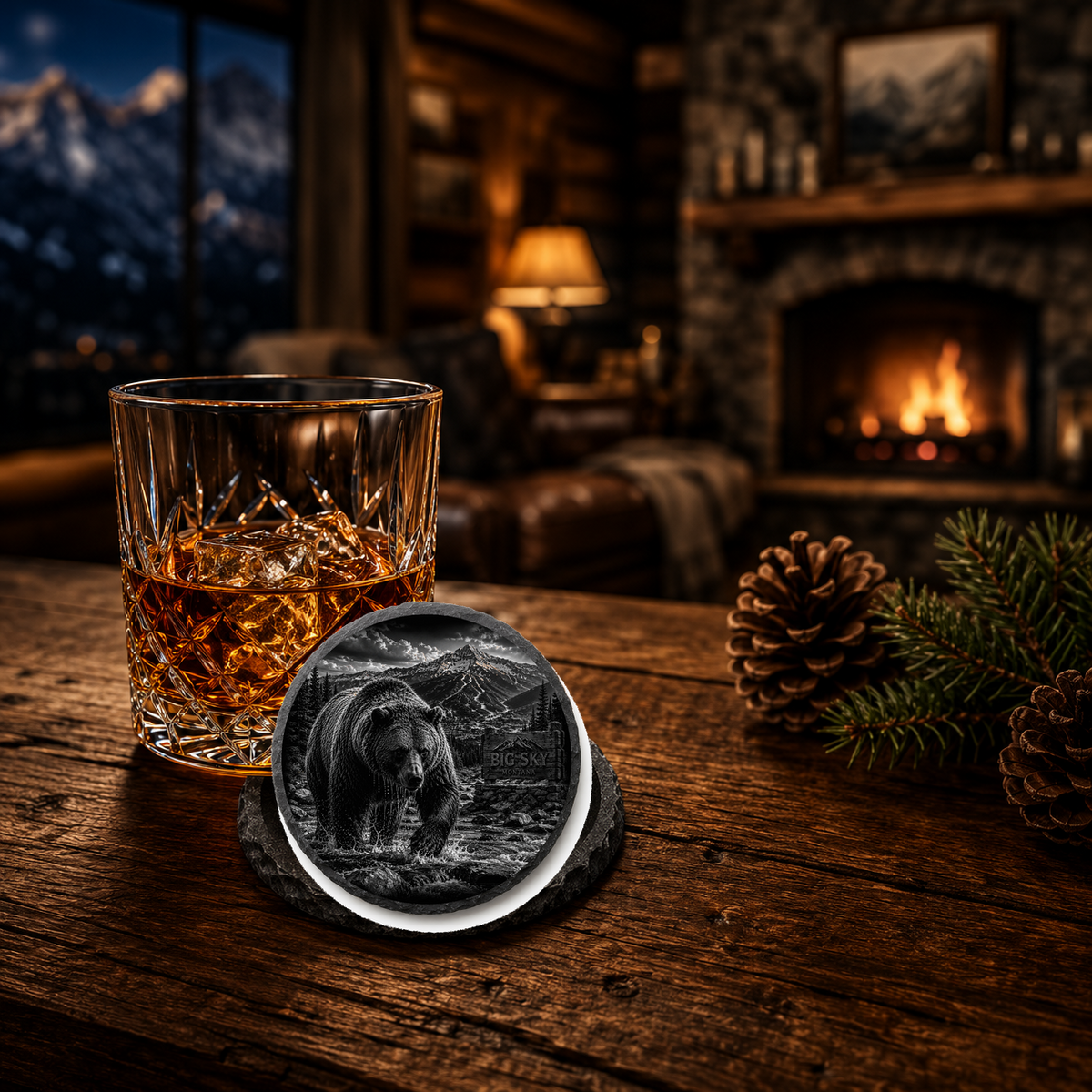 Grizzly Bear Slate Coaster — lifestyle