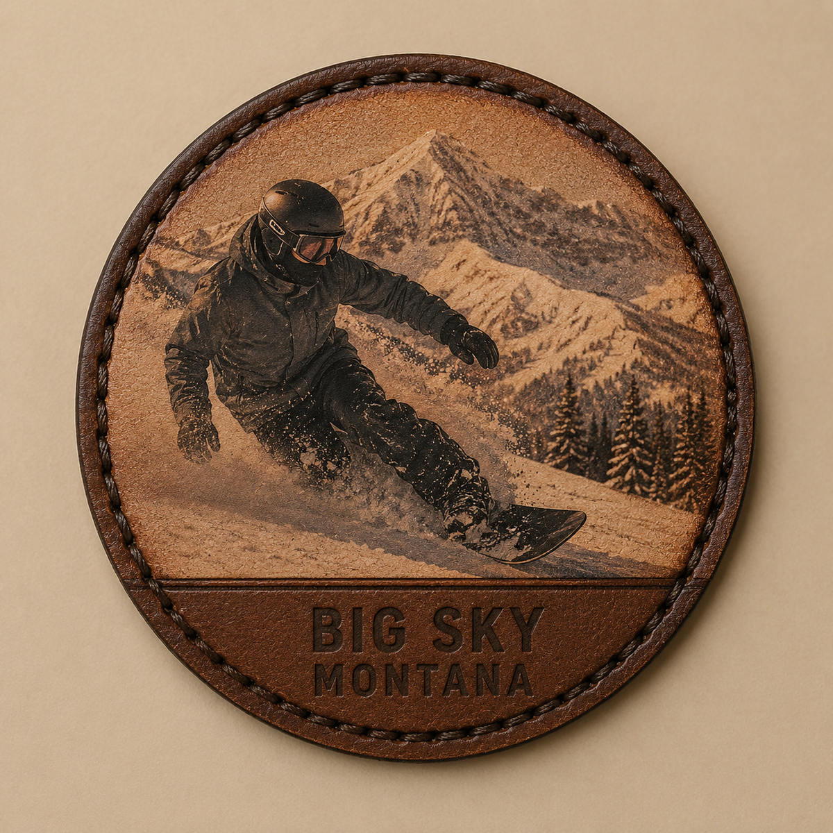 Big Sky Male Snowboarder leather patch