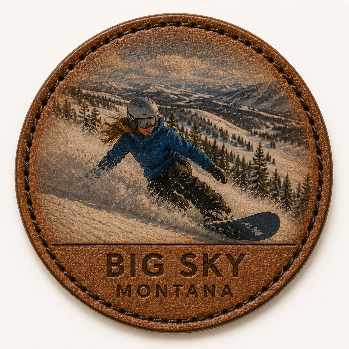 Big Sky Female Snowboarder leather patch