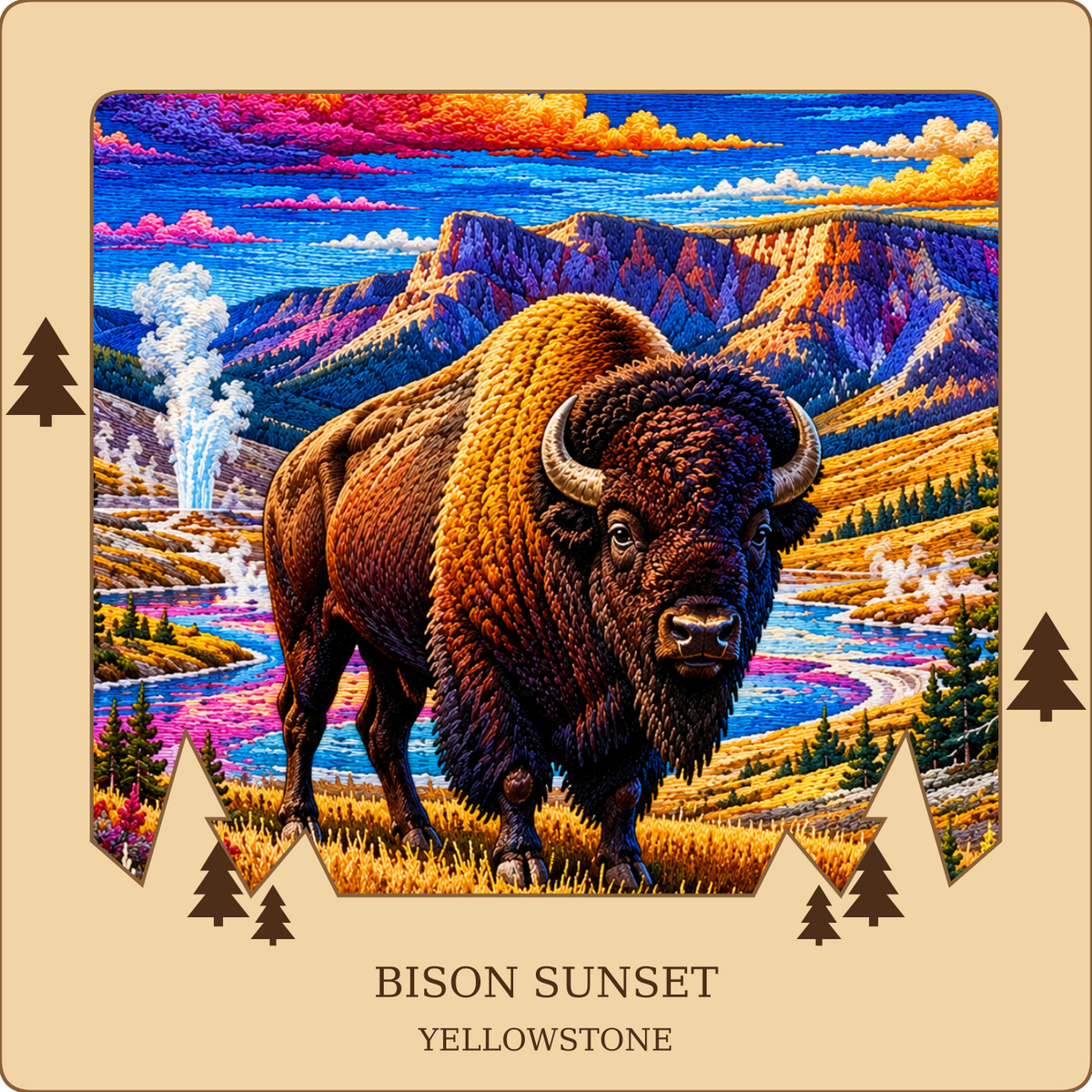 SL-NEW-BISON-NL | Bison Sunset framed design preview; hardware not shown