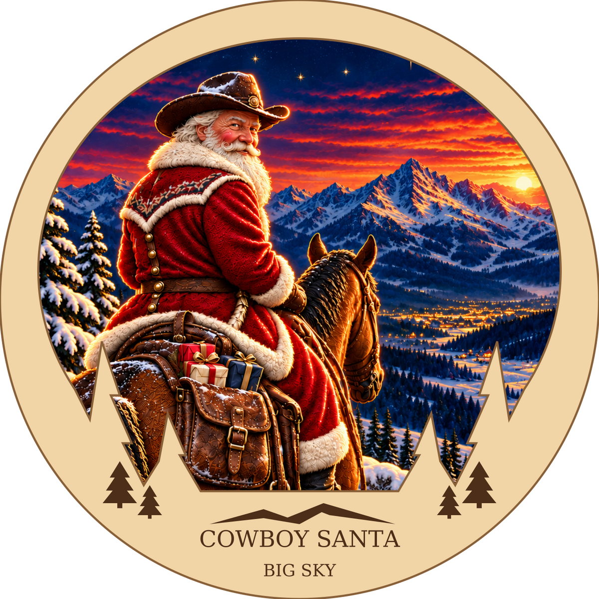 SL-NEW-SANTA-WC | Cowboy Santa framed design preview; hardware not shown