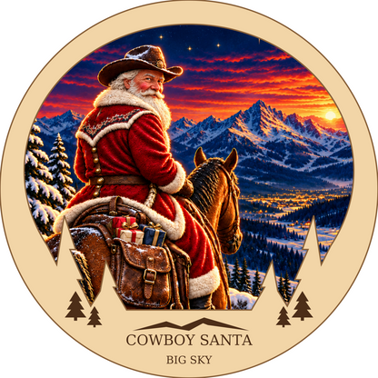 SL-NEW-SANTA-WC | Cowboy Santa framed design preview; hardware not shown