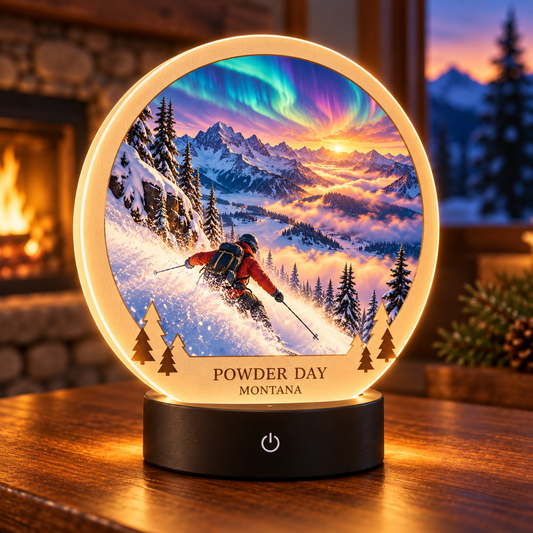 Powder Day Montana — Fusion Tabletop LED Lamp — generated lifestyle mockup