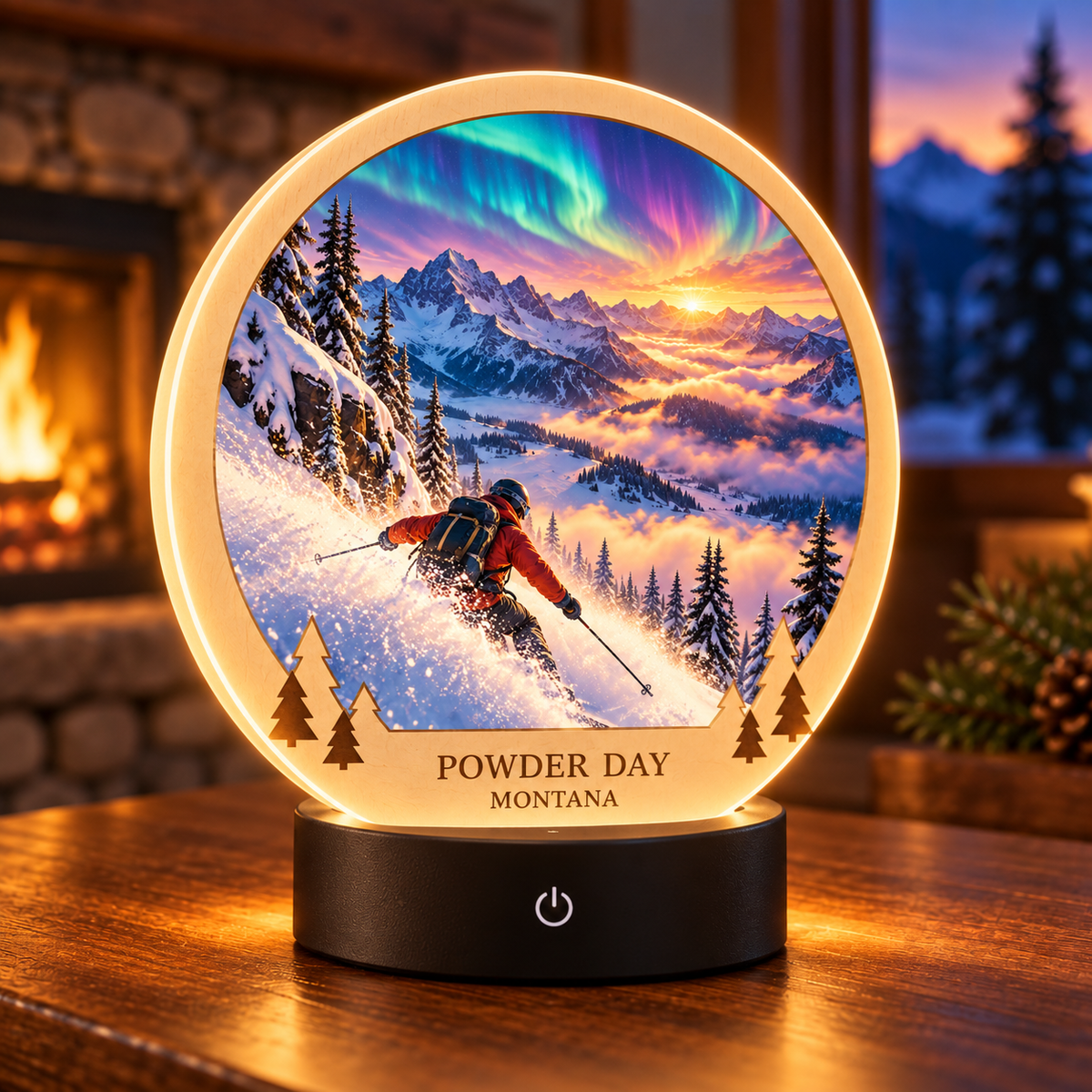 SL-OAC-01-FUSION-AL | Powder Day Montana — Fusion Tabletop LED Lamp — generated lifestyle mockup