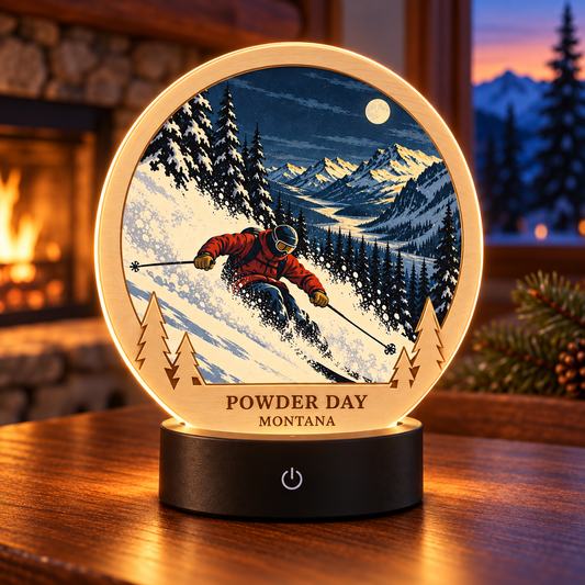 Powder Day Montana — Retro Tabletop LED Lamp — generated lifestyle mockup