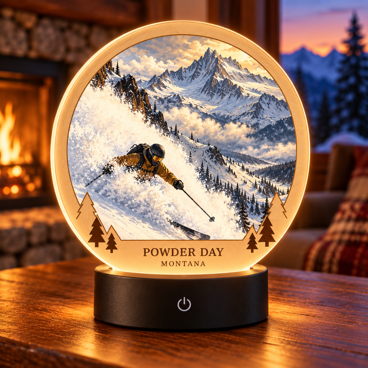 Powder Day Montana — Signature Tabletop LED Lamp — generated lifestyle mockup