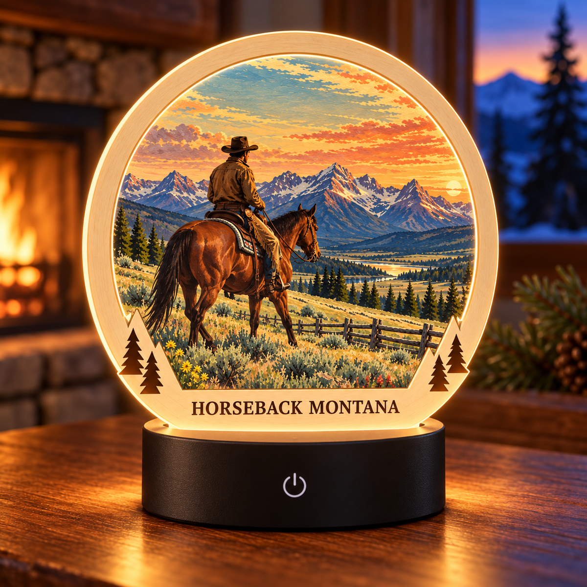 Horseback Montana — Classic Tabletop LED Lamp — generated lifestyle mockup