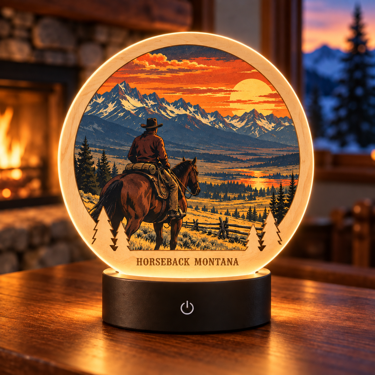 SL-OAC-02-RETRO-AL | Horseback Montana Retro Tabletop LED Lamp — generated lifestyle mockup