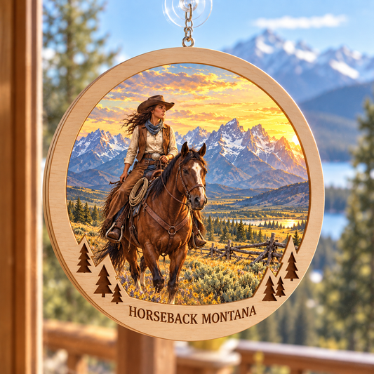 Horseback Montana Signature Suncatcher — generated lifestyle mockup