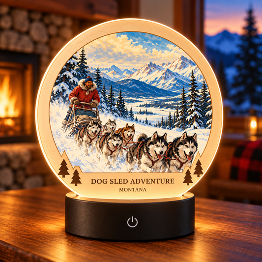 Dog Sled Adventure Montana Classic Tabletop LED Lamp — generated lifestyle mockup