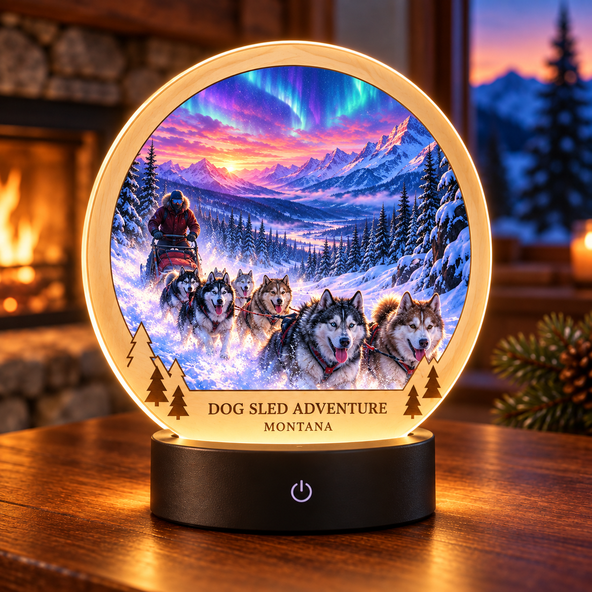 Dog Sled Adventure Montana Fusion Tabletop LED Lamp — generated lifestyle mockup