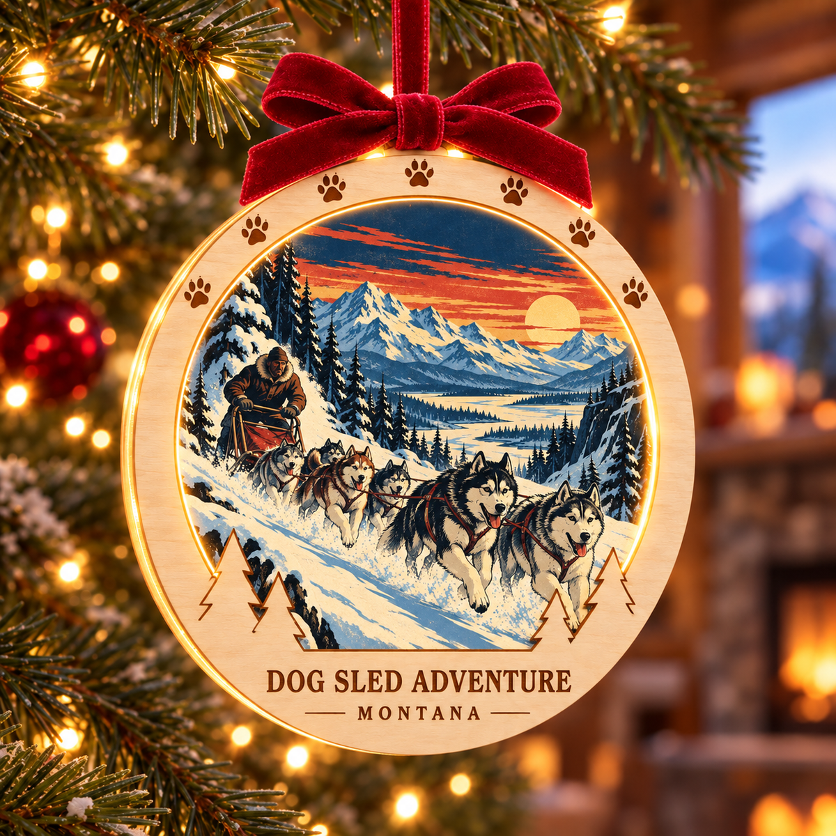 SL-OAC-04-RETRO-CO | Dog Sled Adventure Montana Retro Light-Up Ornament — generated lifestyle mockup