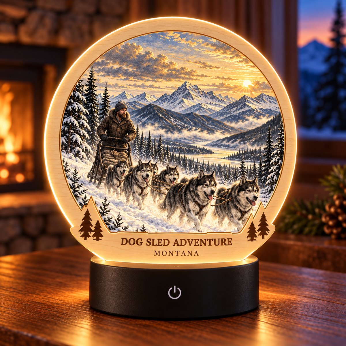 Dog Sled Adventure Montana Signature Tabletop LED Lamp — generated lifestyle mockup