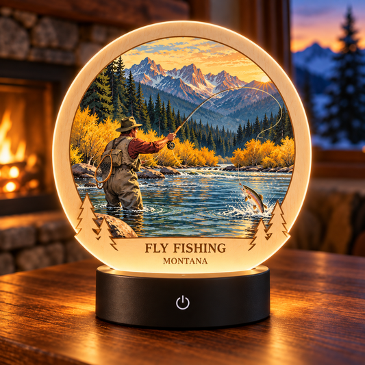 Fly Fishing Montana Classic Tabletop LED Lamp — generated lifestyle mockup