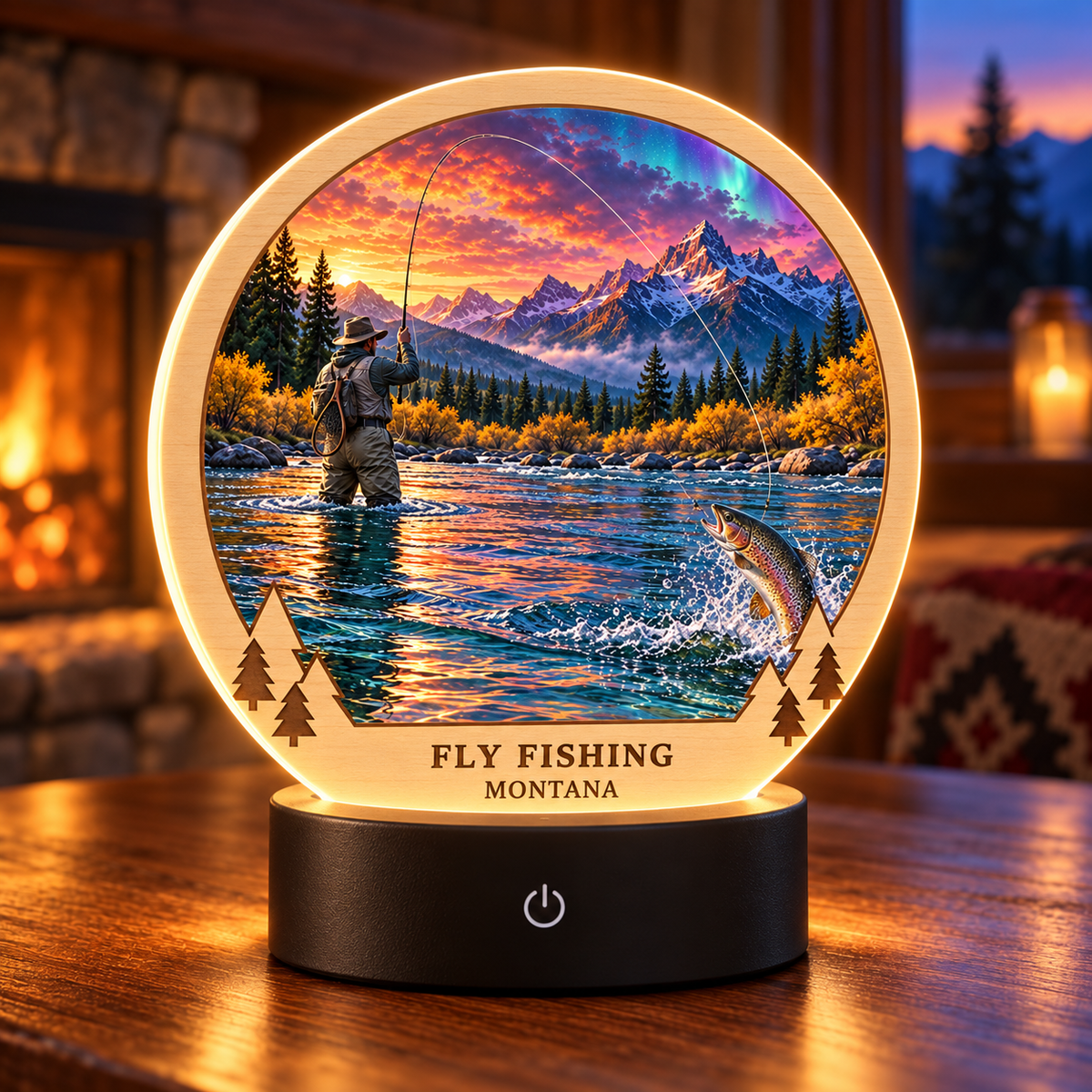 Fly Fishing Montana Fusion Tabletop LED Lamp — generated lifestyle mockup