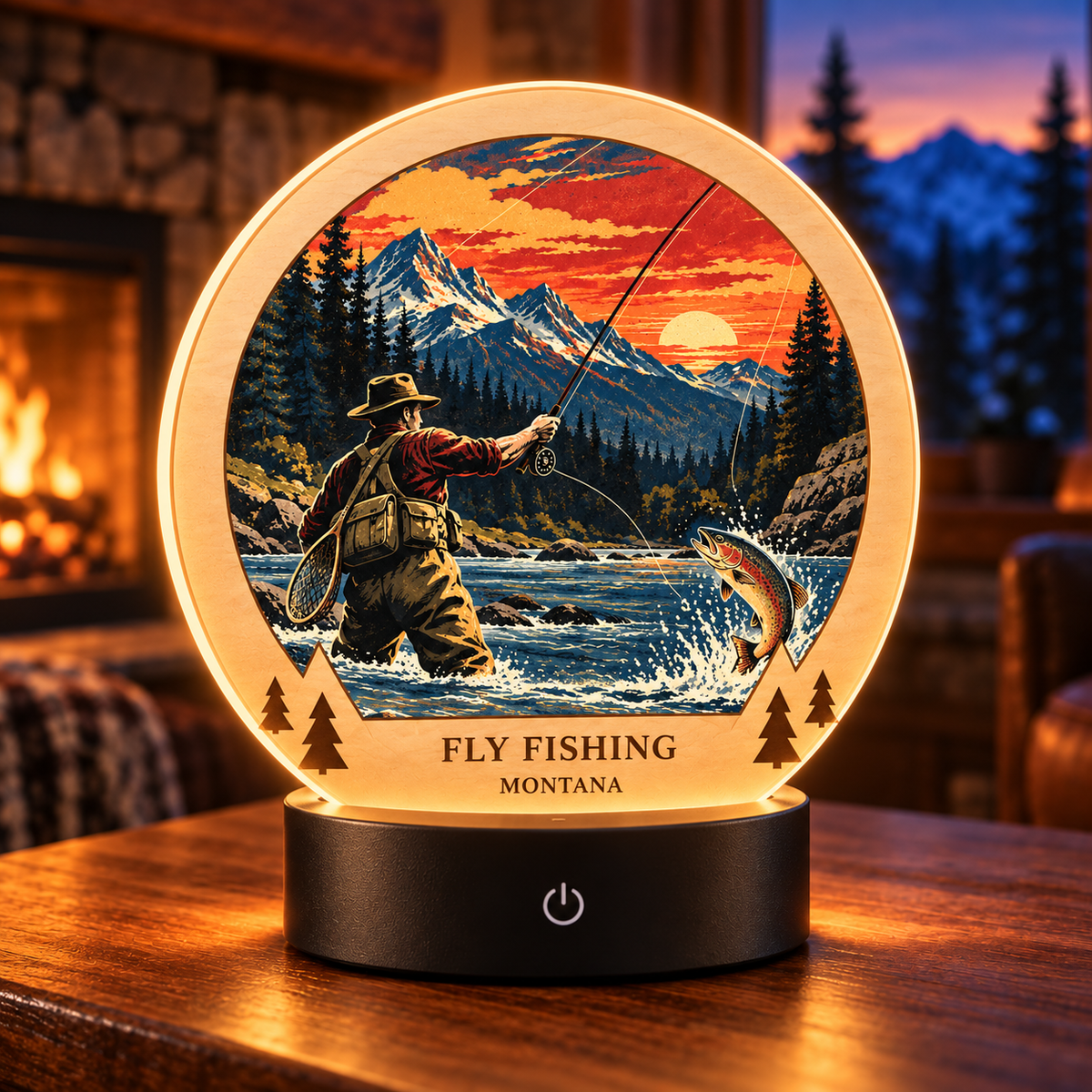 SL-OAC-05-RETRO-AL | Fly Fishing Montana Retro Tabletop LED Lamp — generated lifestyle mockup