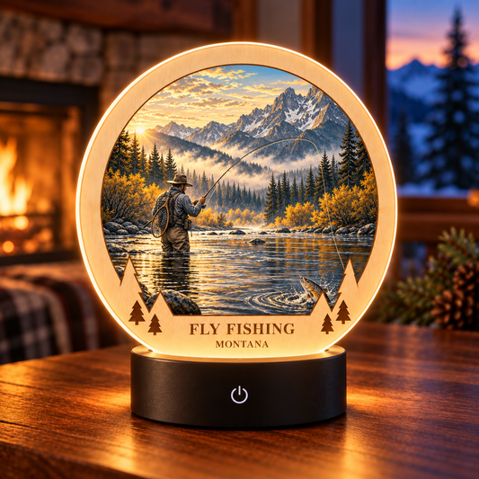Fly Fishing Montana Signature Tabletop LED Lamp — generated lifestyle mockup
