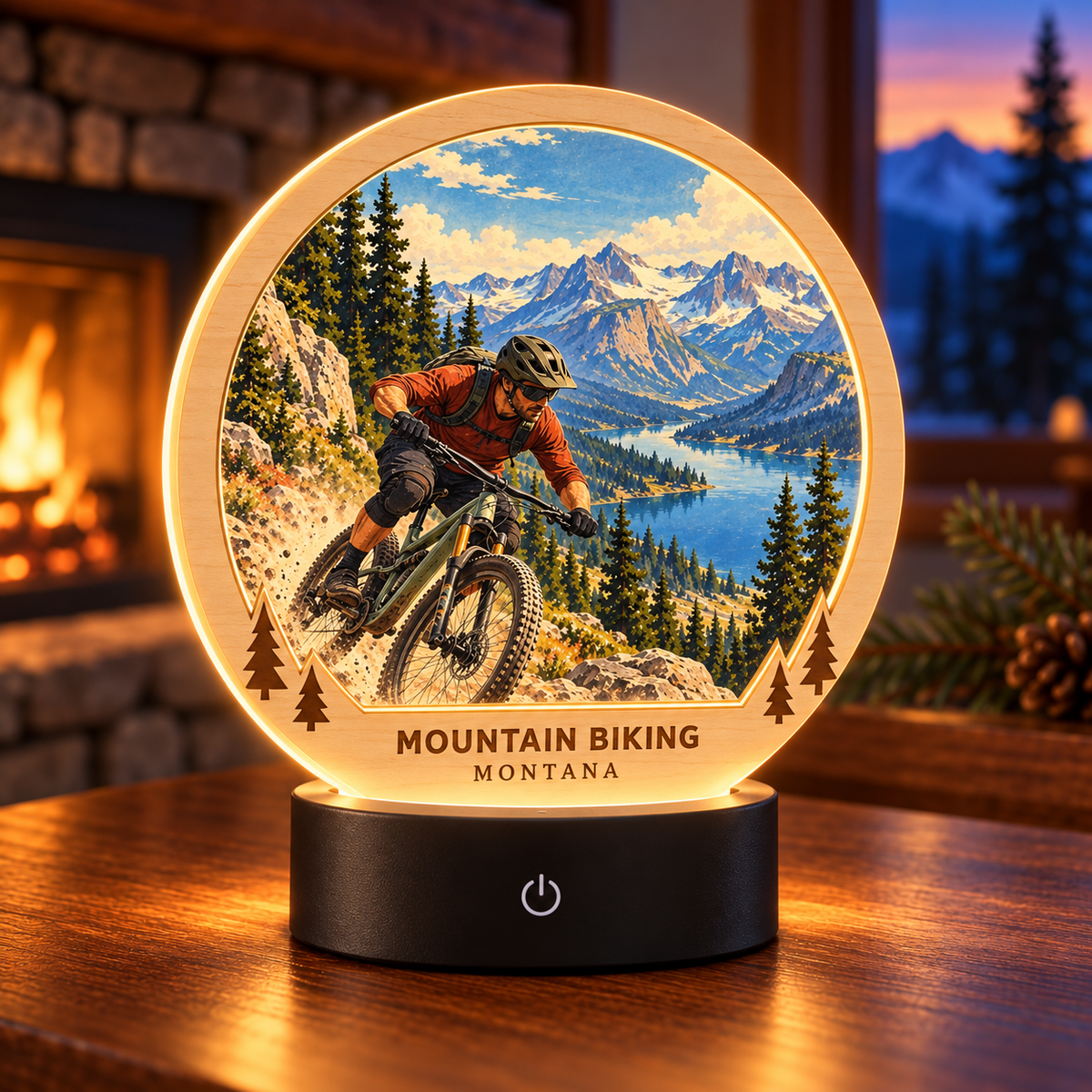 SL-OAC-06-CLASSIC-AL | Mountain Biking Montana Classic Tabletop LED Lamp — generated lifestyle mockup
