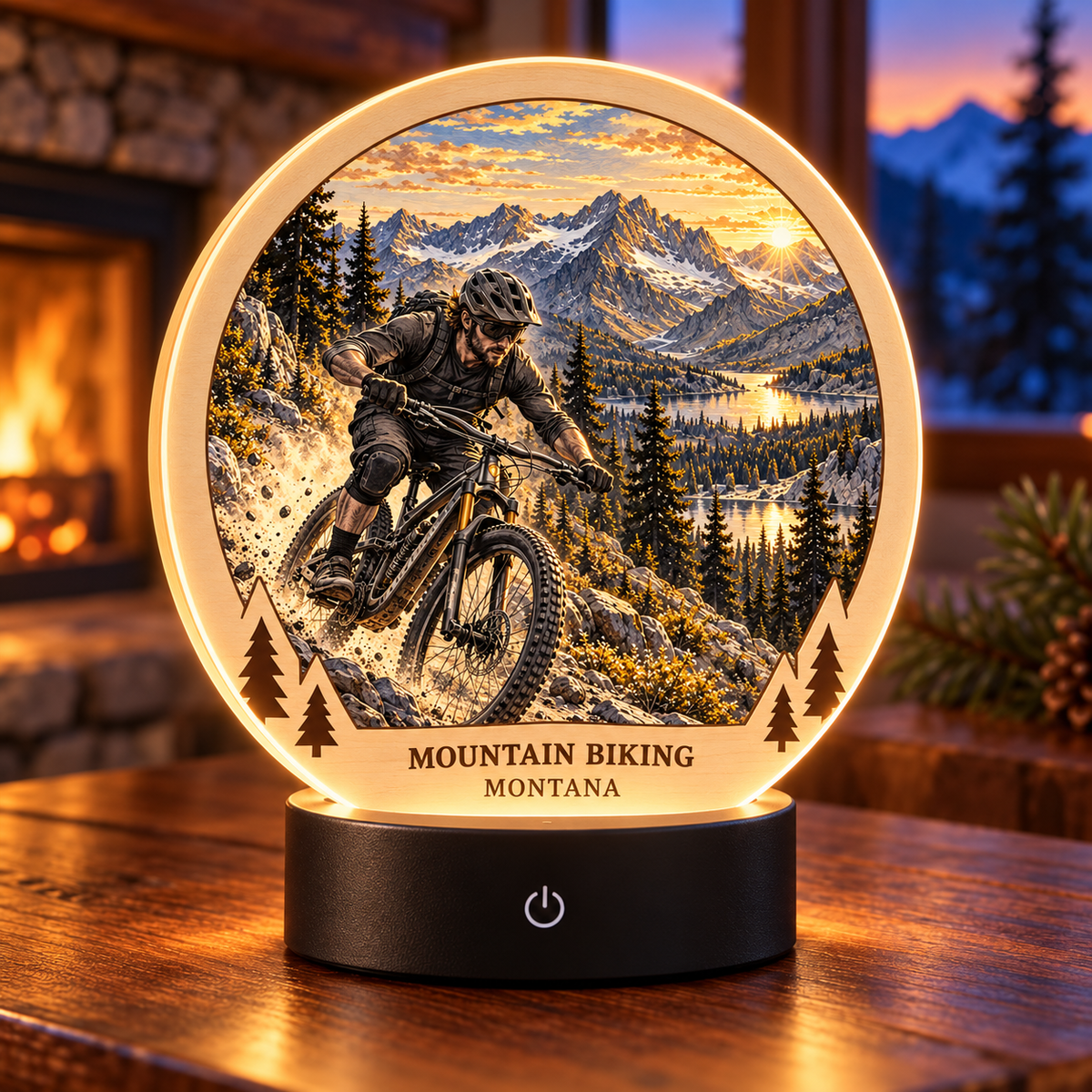 SL-OAC-06-SIGNATURE-AL | Mountain Biking Montana Signature Tabletop LED Lamp — generated lifestyle mockup