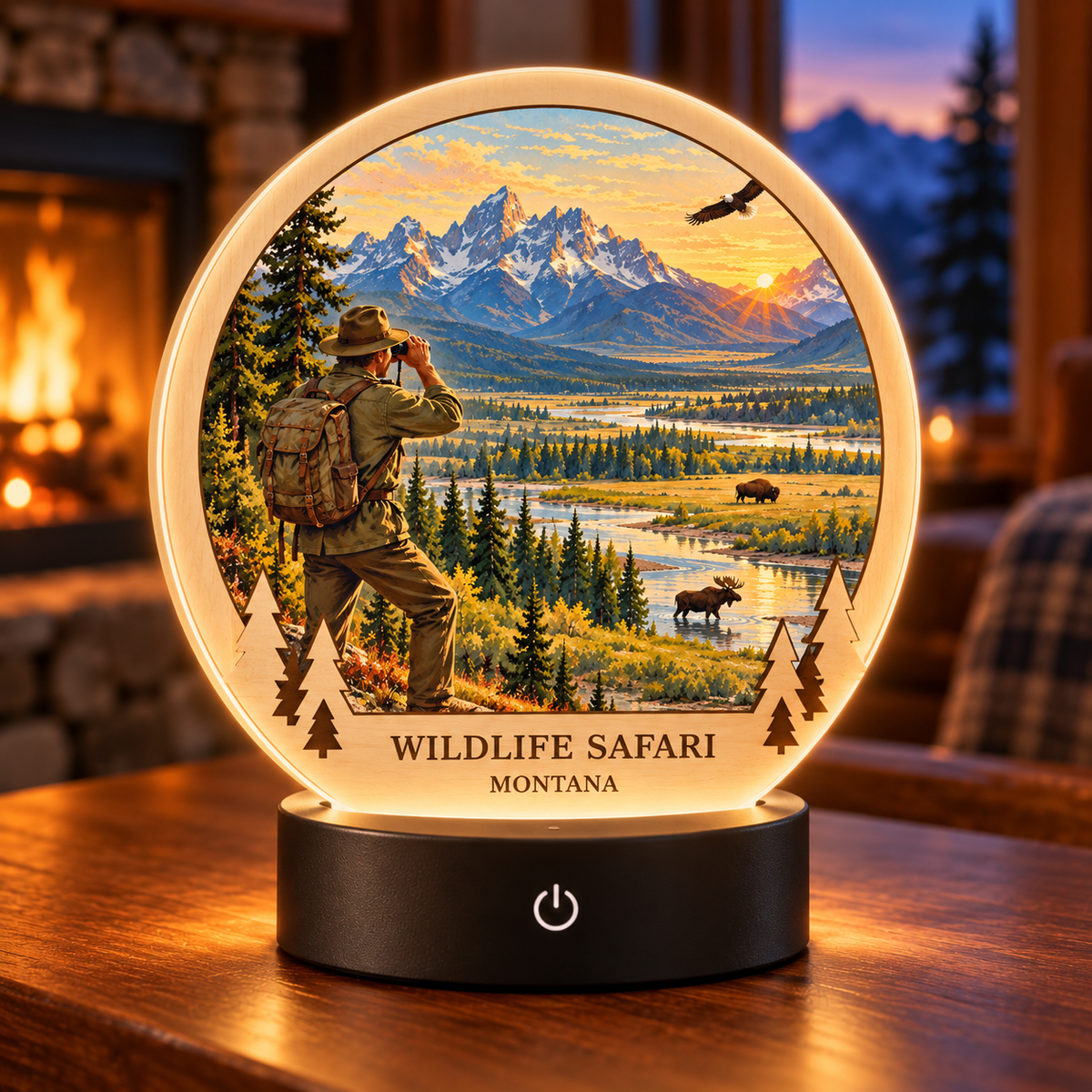 SL-OAC-09-CLASSIC-AL | Wildlife Safari Montana Classic Tabletop LED Lamp — generated lifestyle mockup