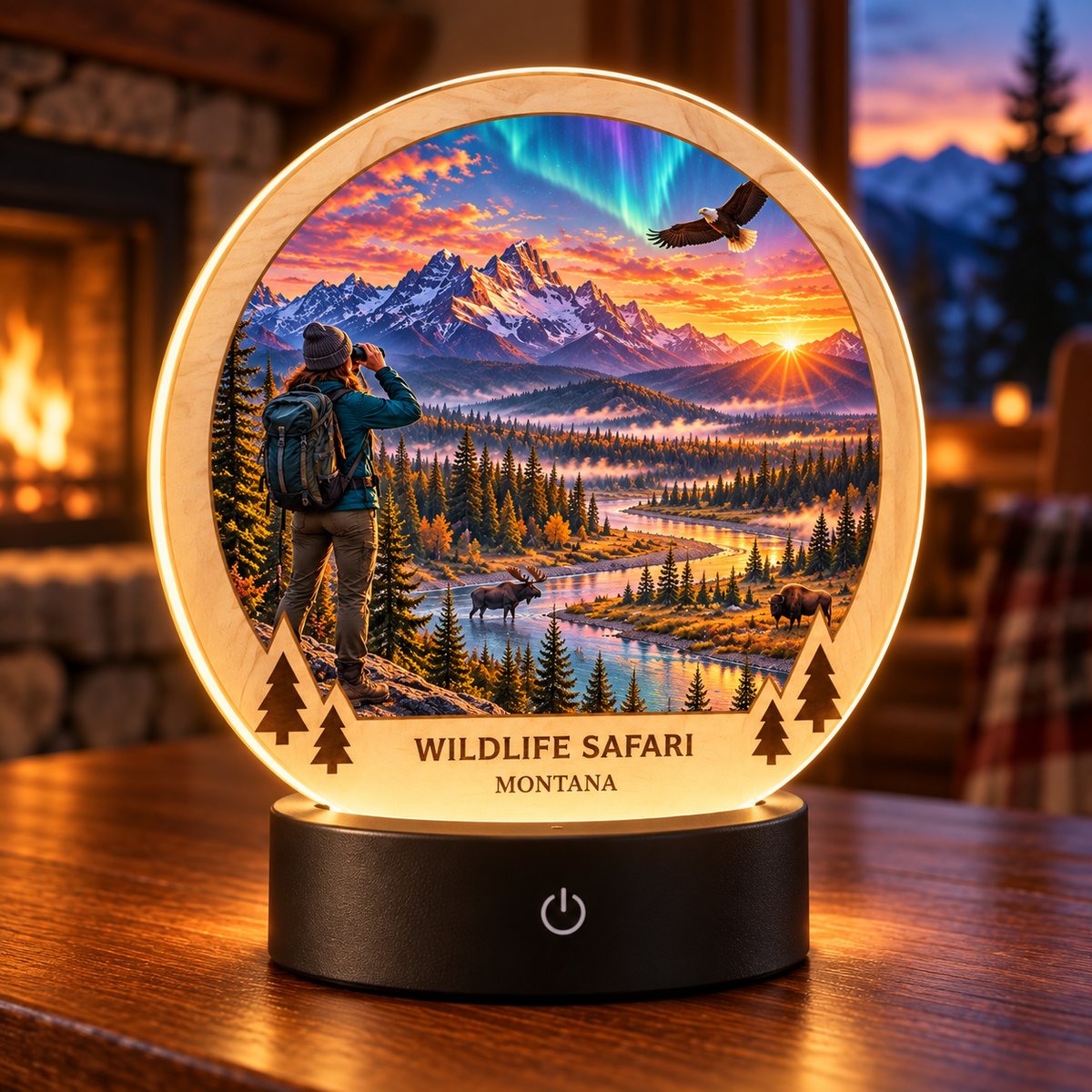 SL-OAC-09-FUSION-AL | Wildlife Safari Montana Fusion Tabletop LED Lamp — generated lifestyle mockup