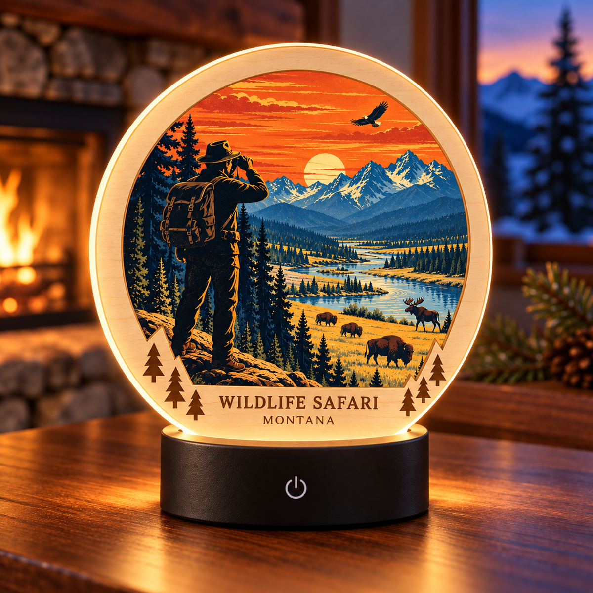 SL-OAC-09-RETRO-AL | Wildlife Safari Montana Retro Tabletop LED Lamp — generated lifestyle mockup