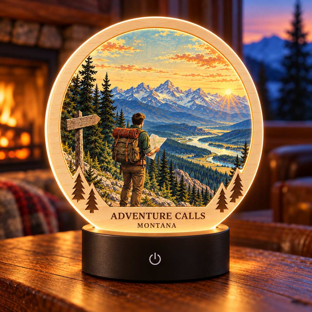 SL-OAC-10-CLASSIC-AL | Adventure Calls Montana Classic Tabletop LED Lamp — generated lifestyle mockup
