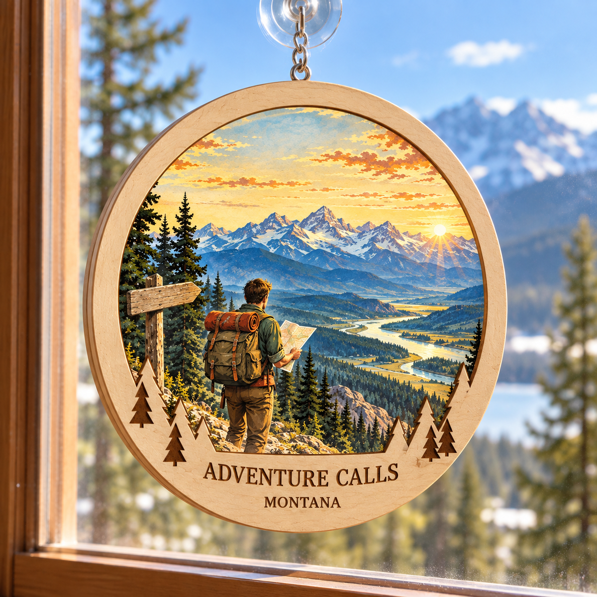Adventure Calls Montana Classic Suncatcher — generated lifestyle mockup