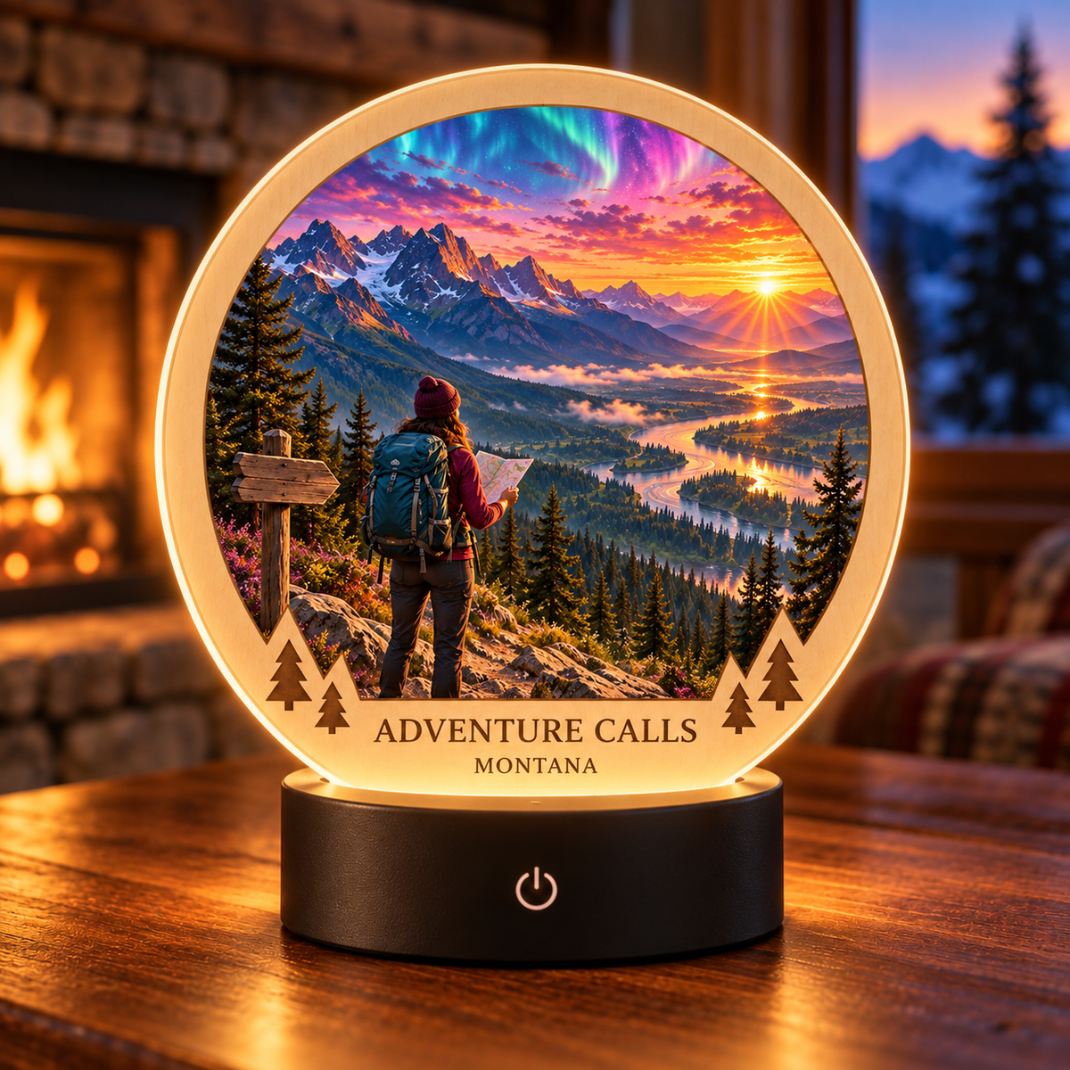 Adventure Calls Montana Fusion Tabletop LED Lamp — generated lifestyle mockup