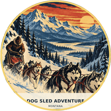 Dog Sled Adventure Montana Magnet - Retro