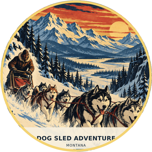 Dog Sled Adventure Montana Retro Magnet