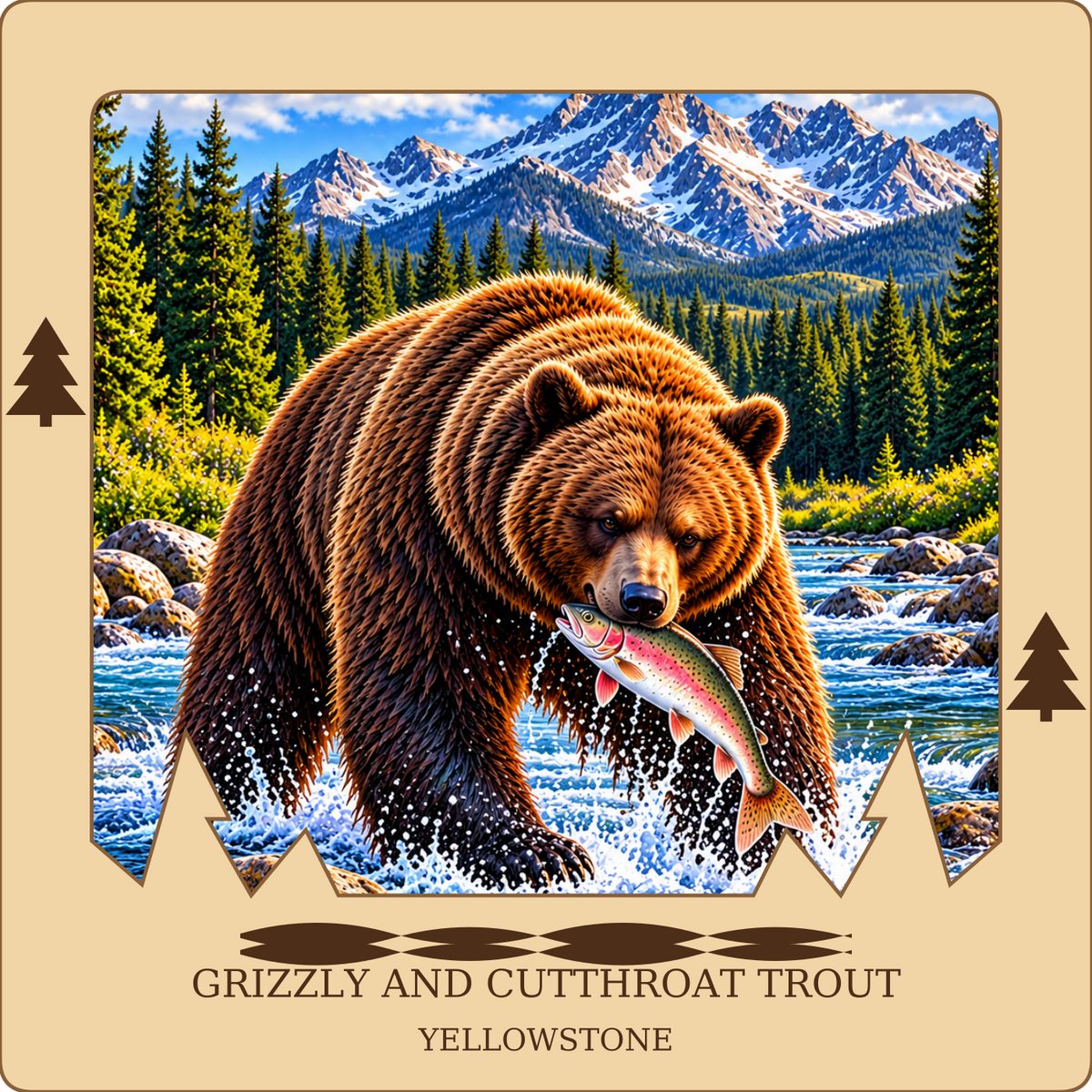 SL-YS-GT-NL | Grizzly and Cutthroat Trout framed design preview; hardware not shown