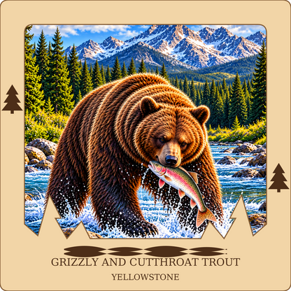 SL-YS-GT-NL | Grizzly and Cutthroat Trout framed design preview; hardware not shown