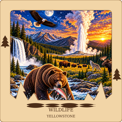 SL-YS-WL-NL | Wildlife — Grizzly, Trout and Bison framed design preview; hardware not shown