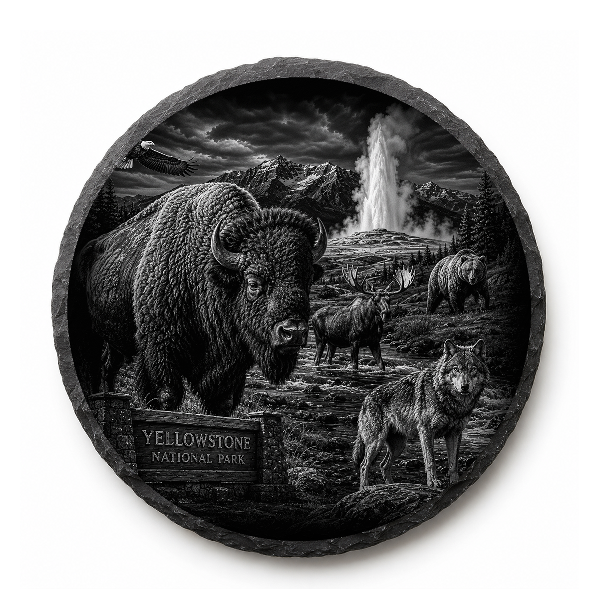 Yellowstone National Park Collection Slate Coaster — full-face engraved slate coaster