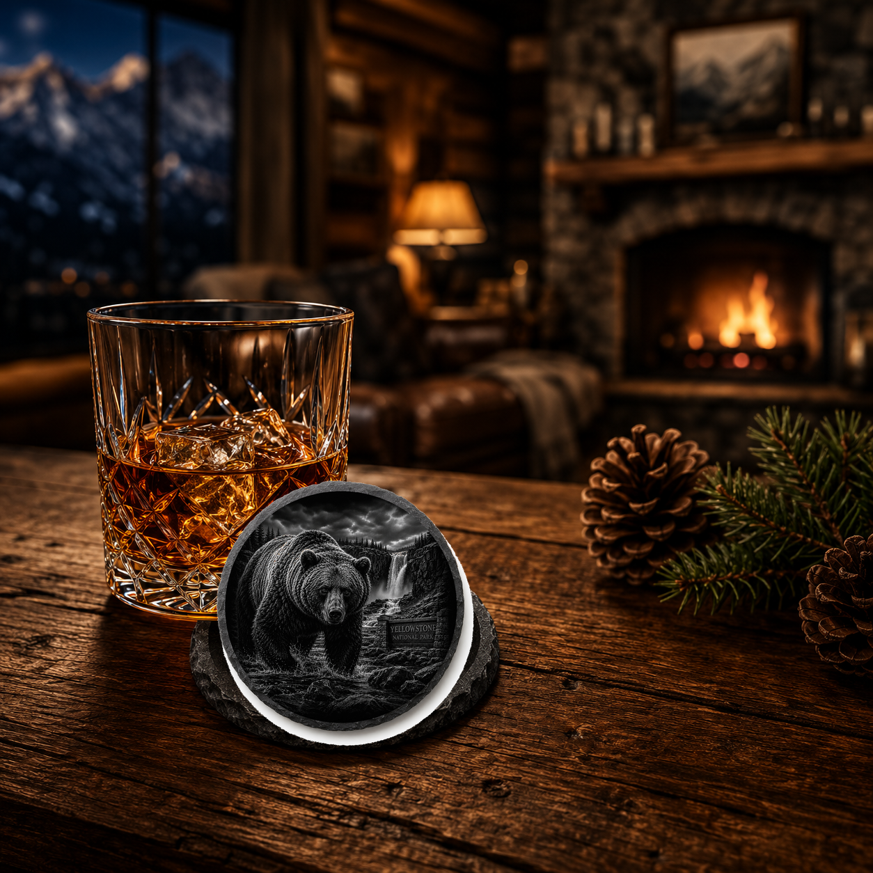 Grizzly Bear Slate Coaster lifestyle image