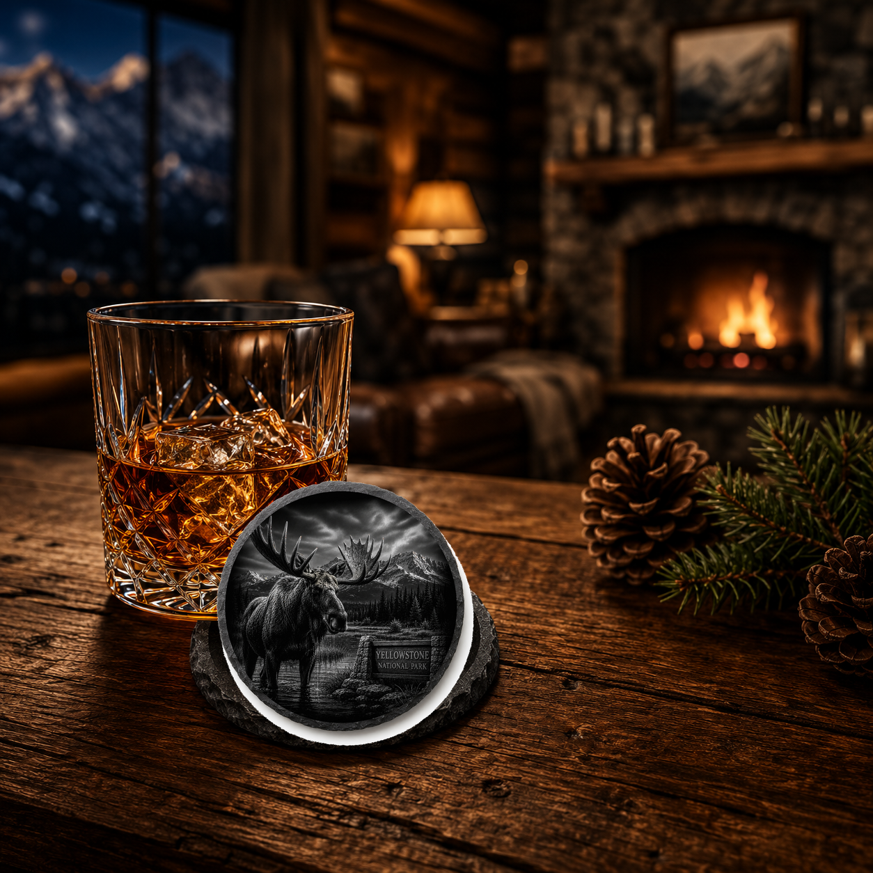 Bull Moose Slate Coaster lifestyle image