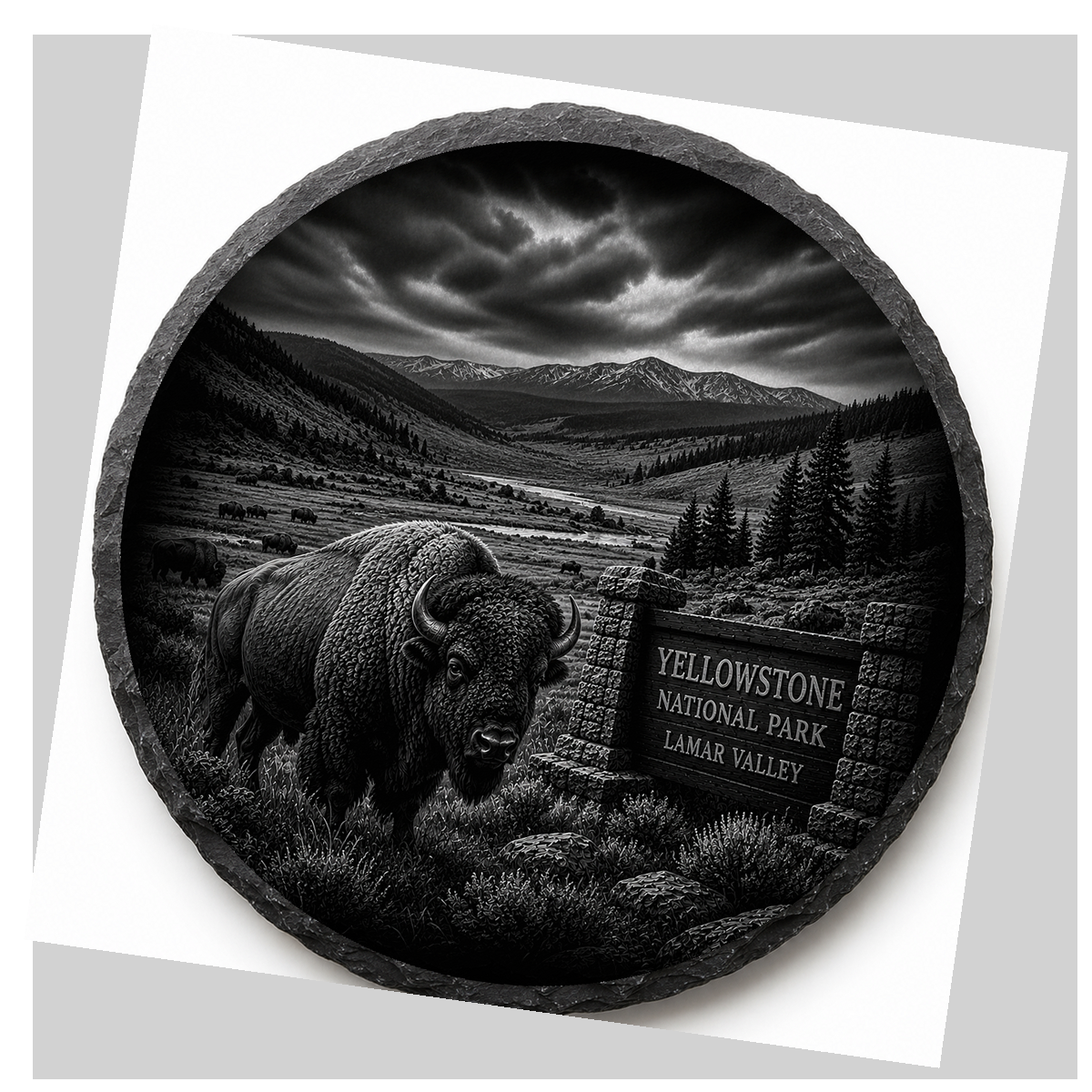 Lamar Valley Bison Slate Coaster detail image