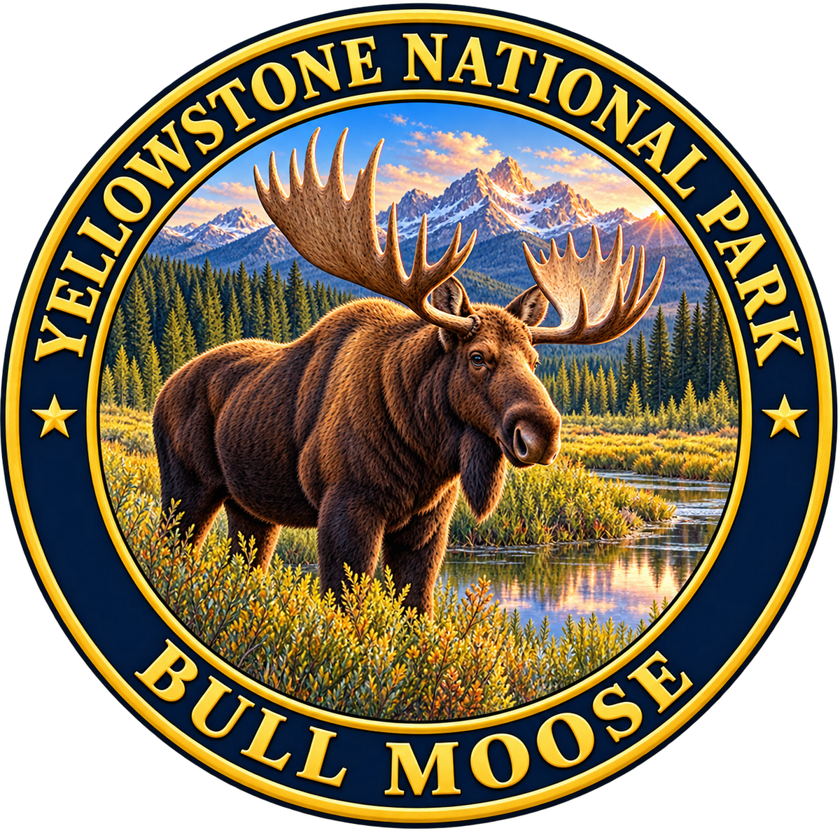 Yellowstone National Park Bull Moose round artwork