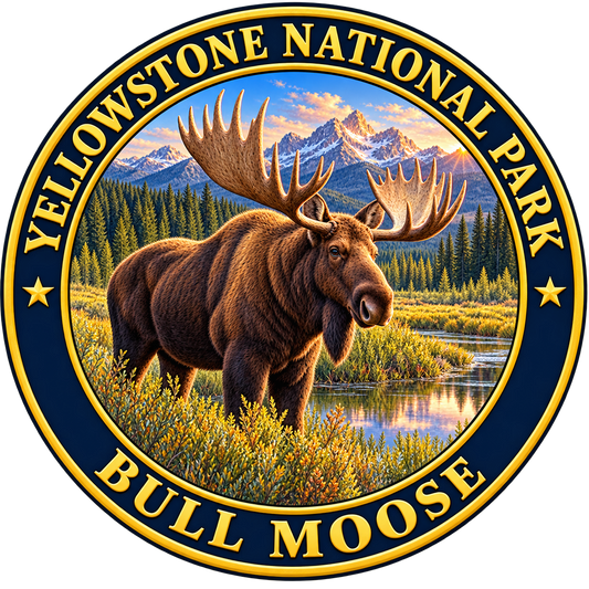Yellowstone National Park Bull Moose round artwork