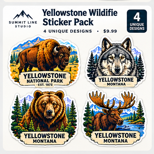 Concept preview, Yellowstone Wildlife four-sticker pack, final print artwork pending