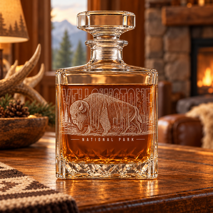 Yellowstone Bison Whiskey Decanter — lodge sideboard lifestyle